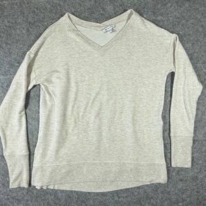 Athleta V-Neck Sweatshirt Womens M Oatmeal Heather Thumbhole Drop Shoulder